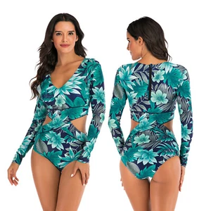 One Piece Damen Langarm Rash Guard Anzug UV-Schutz Neoprenanzüge Surf Badeanzug - Bild 1 von 21
