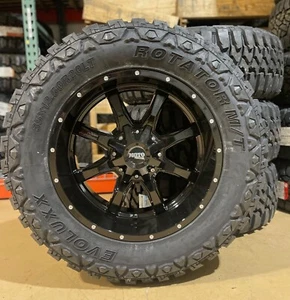 4 20x10 Moto Metal MO970 Black Wheels 35" MT Tires 8x6.5 Dodge Ram 2500 3500 - Picture 1 of 5