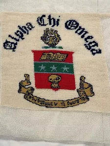 Vtg ALPHA CHI OMEGA Needlepoint Canvas Mosty Complete Fraternity Coat Arms - Picture 1 of 12