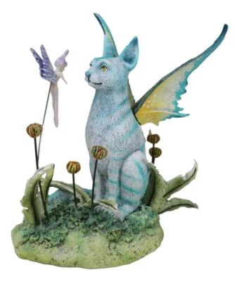 Whimsical Amy Brown Blue Fairy Cat With Pixie Fae In Enchanted Garden Figurine - Image 1 of 4