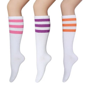 3 Pairs Classic Triple Stripes Over the Calf Cotton Retro Tube Socks for Men ... - Picture 1 of 5