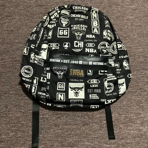 Chicago Bulls All-Over Print Graphic Backpack NBA Black White 66 Cover