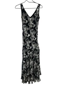 VTG Y2K Alex Evenings Midi Dress Sz 6 Black Floral Sequin Detail Dark Fairy Goth - Picture 1 of 13