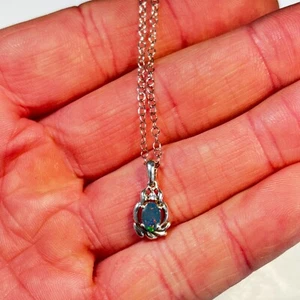 Colgante de plata 925 ovalado doble ópalo piedra preciosa cadena australiana de 18" - EO-957 - Imagen 1 de 2