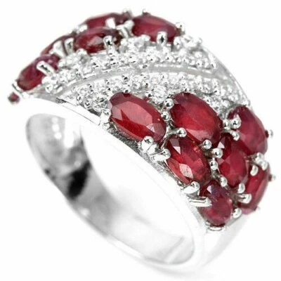 Silver Ring Ruby Genuine Natural Mined Gems Solid Sterling Size S 1/2  US 9.5 - Image 1 of 4