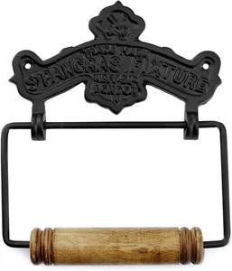 Cast Iron Toilet Paper Holder Black, Wall-Mounted Farmhouse Rustic Style - Picture 1 of 5