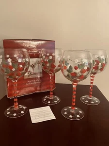 Vtg New Home Essentials Strawberry Fields Hand Painted Wine Glasses/ Goblets - Picture 1 of 15