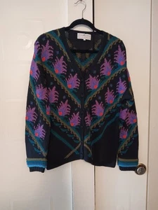 Peruvian Connection Alpaka Strick Cardigan Blumen bestickt Artsy Boho Gr. L - Bild 1 von 17