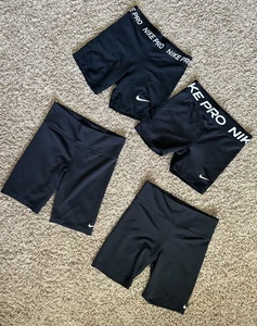 Lot 4 Pairs Nike Shorts Girls Bike Compression Pro Training Medium Dri Fit Black - Picture 1 of 6