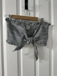 ZhenNymph Shirt grau & weiß gestreift Muster vorne zum Binden Crop Top Braley Größe S - Bild 1 von 4