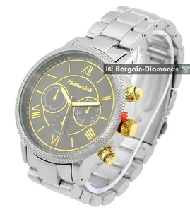 Herren 49mm Stahl Gold Clubbing Uhr Titan-Gold Zifferblatt Metall Links zu 8" Handgelenk - Bild 1 von 15