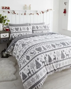 Parure de lit housse de couette Noel Nordic Scandi Noël couette super king gris - Photo 1/7