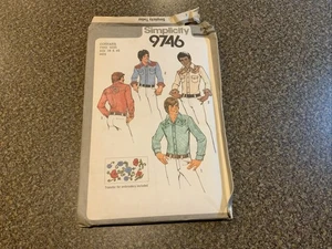 VTG 80 SIMPLICITY 9746 Boys & Mens Shirts w Embroidery Transfer PATTERN 38 & 40 - Picture 1 of 2
