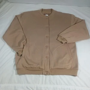 Tudor Court Jacket Y2K Womens M Beige Fleece Bomber Snap Button Pockets Casual - Picture 1 of 13