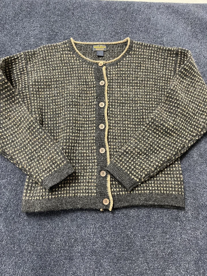 Suéter Woolrich Mujer Grande Negro Lana Botón Frontal Cárdigan Lana de Cordero Foto 1 de 4