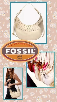 ¡NUEVO CON ETIQUETAS! Bolso Hobo de Hombro/Cross Fossil Shae Pequeño de Cuero Crema Único Foto 1 de 4