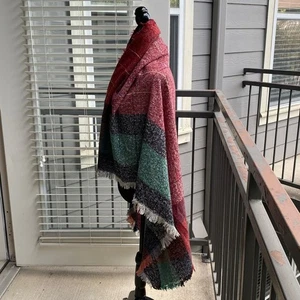 BLANKET SCARF Checks Plaids Cozy Oversized Scarf Fringe Colorful Shawl 50" x 50 - Picture 1 of 11