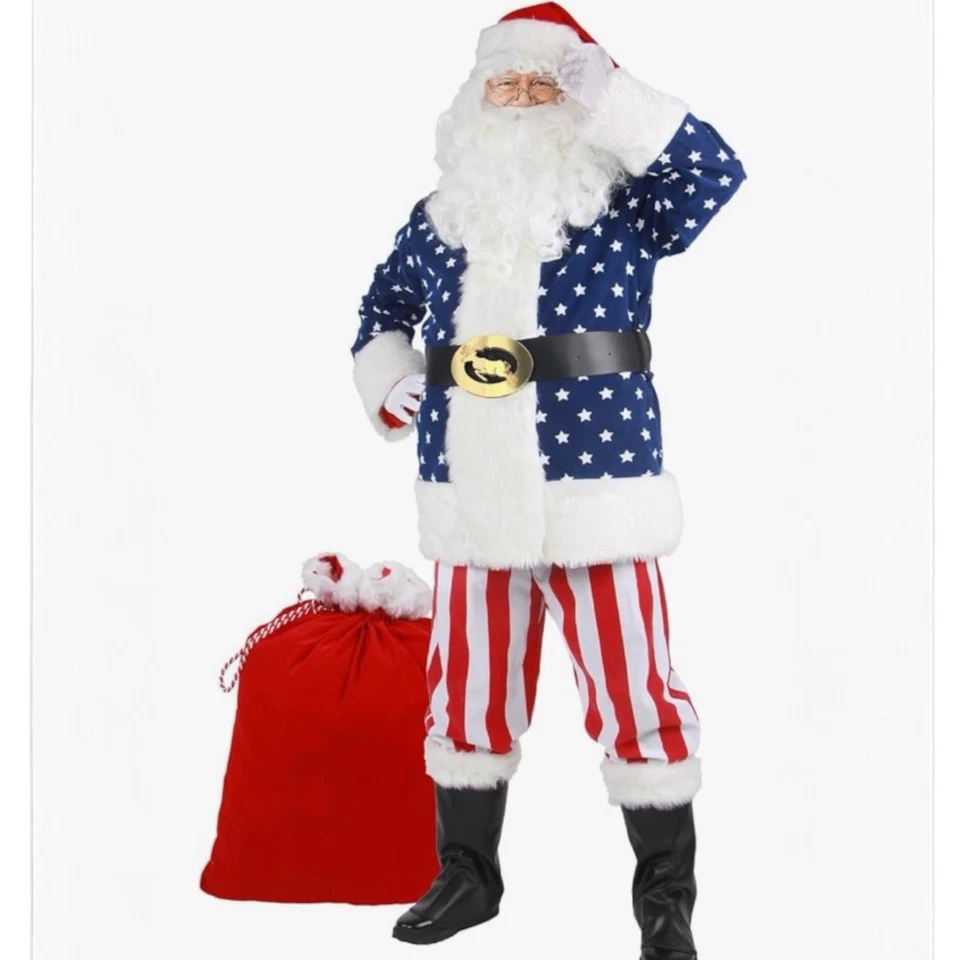 成人圣诞老人服装 11 件豪华圣诞老人套装 - 大号 - 红色/白色/蓝色 — 第 1/4 张图片