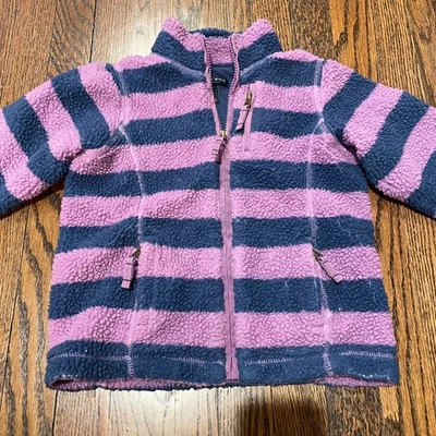 Lands End Purple Blue Striped Fuzzy Jacket Girls Size 4/Small Full Zip Warm - Image 1 of 4