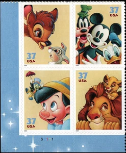 US Scott #3868a, The Art of Disney, Friendship, Plate Block 2004 37¢ Stamps, MNH - Picture 1 of 1