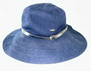 Kooringal Leslie Women's Indigo Navy Blue Straw Hat Black Band Wide Brim 57cm - Picture 1 of 10
