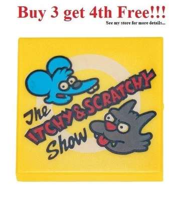 ☀️NUEVO Azulejo Lego 2x2 con patrón amarillo 'The ITCHY & SCRATCHY Show' Foto 1 de 2