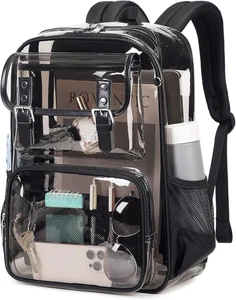 Clear Backpack Heavy Duty, PVC Clear Bookbag Transparent Backpack See through Ba - Picture 1 of 12