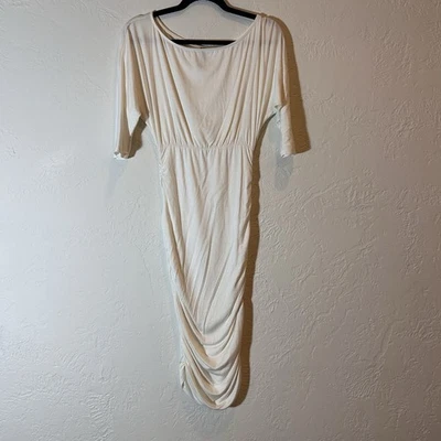 Maxi Vestido Rachel Pally Acanalado Blanco Modal Elastizado Jersey Drapeado Hecho en EE. UU., S Foto 1 de 4