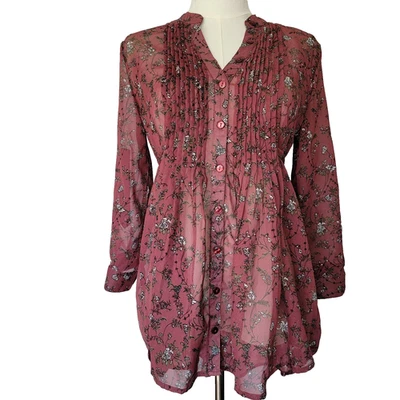 Blusa Babydoll American Rag Floral Para Mujer XS Malva Oscura Fairycore Caprichosa Oficina Foto 1 de 4