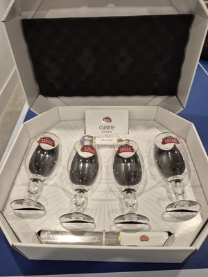 Stella Artois Beer Glasses x4- Chalice 9 Step Pouring Kit Gold Rim& BottleOpener - Image 1 of 4