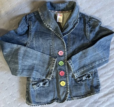 Gymboree~Toddler Girl~Denim~Blazer~Jacket~Rainbow buttons~SZ 7~Bows! - Image 1 of 4