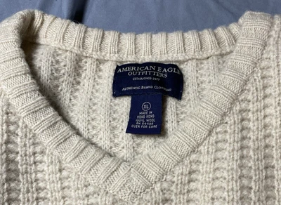 De Colección American Eagle Hong Kong Lana Gruesa Costilla Puntada XL Blanco 48R Oficina Trabajo Esquí Foto 1 de 4