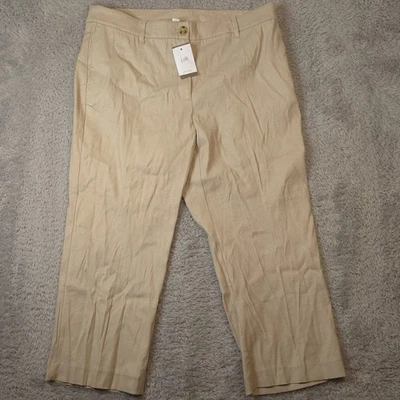 J Jill Linen Stretch Tan Button Capri Pants  14P Coastal Quiet Luxury Minimalist - Image 1 of 4