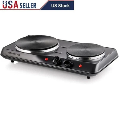 Electric Countertop Double Burner 1700W Cooktop with Cast Iron Hot Plates Home - Image 1 of 4