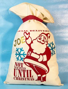 PERSONALISED Christmas Santa Claus Sack Bag xmas Stocking Vintage Primitive - Picture 1 of 2