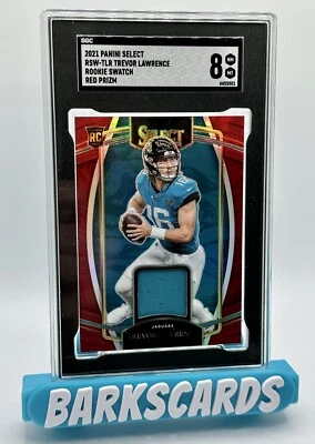 2021 PANINI SELECT TREVOR LAWRENCE RSW-TLR ROOKIE SWATCH RED PRIZM JERSEY SGC 8 - Image 1 of 2