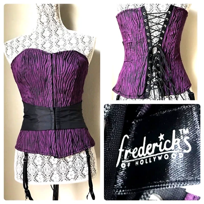 Corsé Frederick’s of Hollywood M Púrpura Negro Texturizado Cinturón Bustier Steampunk Foto 1 de 4
