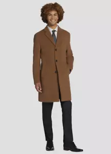 NWT Calvin Klein Mens Dark Camel Classic Fit TopCoat $249 overcoat Mens Large - Picture 1 of 9