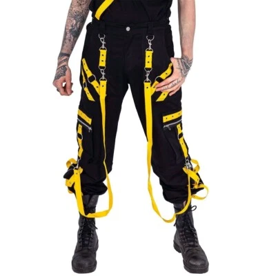 Black Yellow Gothic Techwear Bondage Pants Rave Cyber Punk Tripp Style Straps - Image 1 of 4