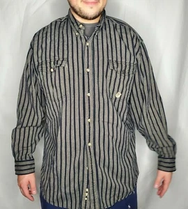 Roper Western Shirt Mens Snap Long Sleeve Stripe Black/Gold with Logo 2XL EUC - Picture 1 of 5