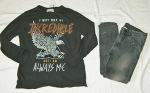 ZARA BOYS  Faded Black Stretch Jeans + L/S Graphic T-Shirt ~ SIZE 8 ~ NWOT - Picture 1 of 5