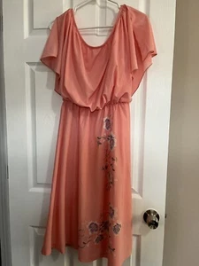 Vintage Pink Flutter Sleeve Dress with flowers - Polyester - Afbeelding 1 van 6