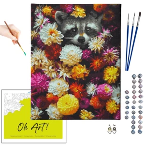 Oh Art!Premium 40x50cm Leinwand Malen nach Zahlen Erwachsene mit Rahmen Waschbär - Bild 1 von 11