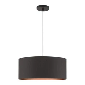 Livex Lighting Pendant 3-Light Incandescent LED Fabric Circle/Drum Metal Black - Picture 1 of 10