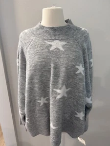 NWT Happy Holidays Gray Womens Sweater Sz 2X Star Print Turtleneck Long Sleeve - Picture 1 of 7