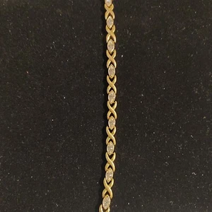 VTG Chain Clear Rhinestones Goldtone Metal Bracelet - Picture 1 of 3