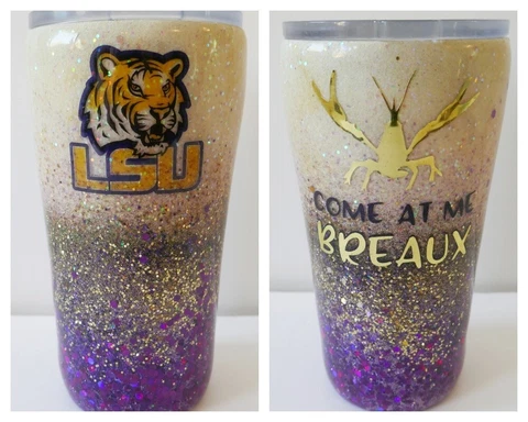 LSU Come At Me Breaux YETI Glitter Wrap Tumbler w/Lid LOGO Crawfish Purple Gold Cover