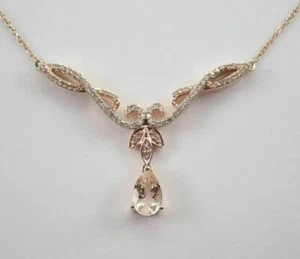 4Ct Pear Cut Simulated Morganite Women's Pendant 14K Rose Gold Finish Free Chain - Picture 1 of 4