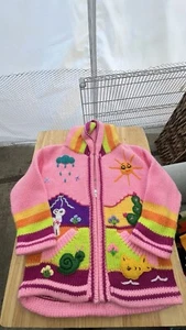 Kids Ethic Alpaca Cotton Knit Handmade In Ecuador Zip Hood Sweater Jacket Size 4 - Picture 1 of 4
