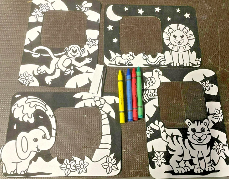 Safari Animal Fuzzy Picture Frames with Set 4 Crayons and Magnets - Set 3 - Image 1 of 1